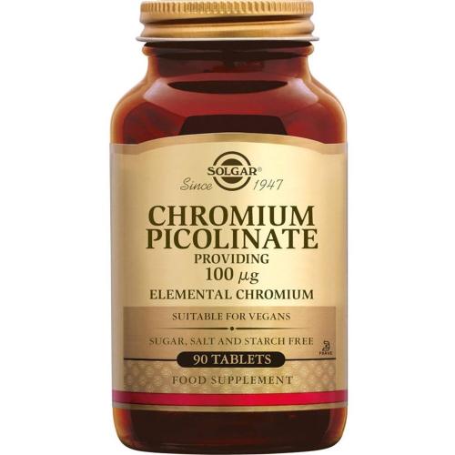 Solgar Chromium Picolinate Συμπλήρωμα Διατροφής Χρήσιμο για τον Έλεγχο του Σακχάρου στο Αίμα 100μg - 90tabs